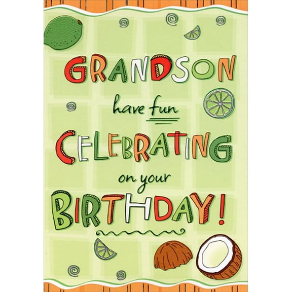 Designer Greetings Limes and Coconuts on Light Green Grandson Birthday Card