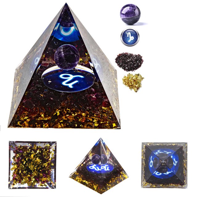 Pyramid for Positive Energy, 1.96 Inch Amethyst Crystal Ball Handmade Pyramid, Protection Crystals Energy Generator for Stress Reduce Healing Meditation Attract Wealth Lucky