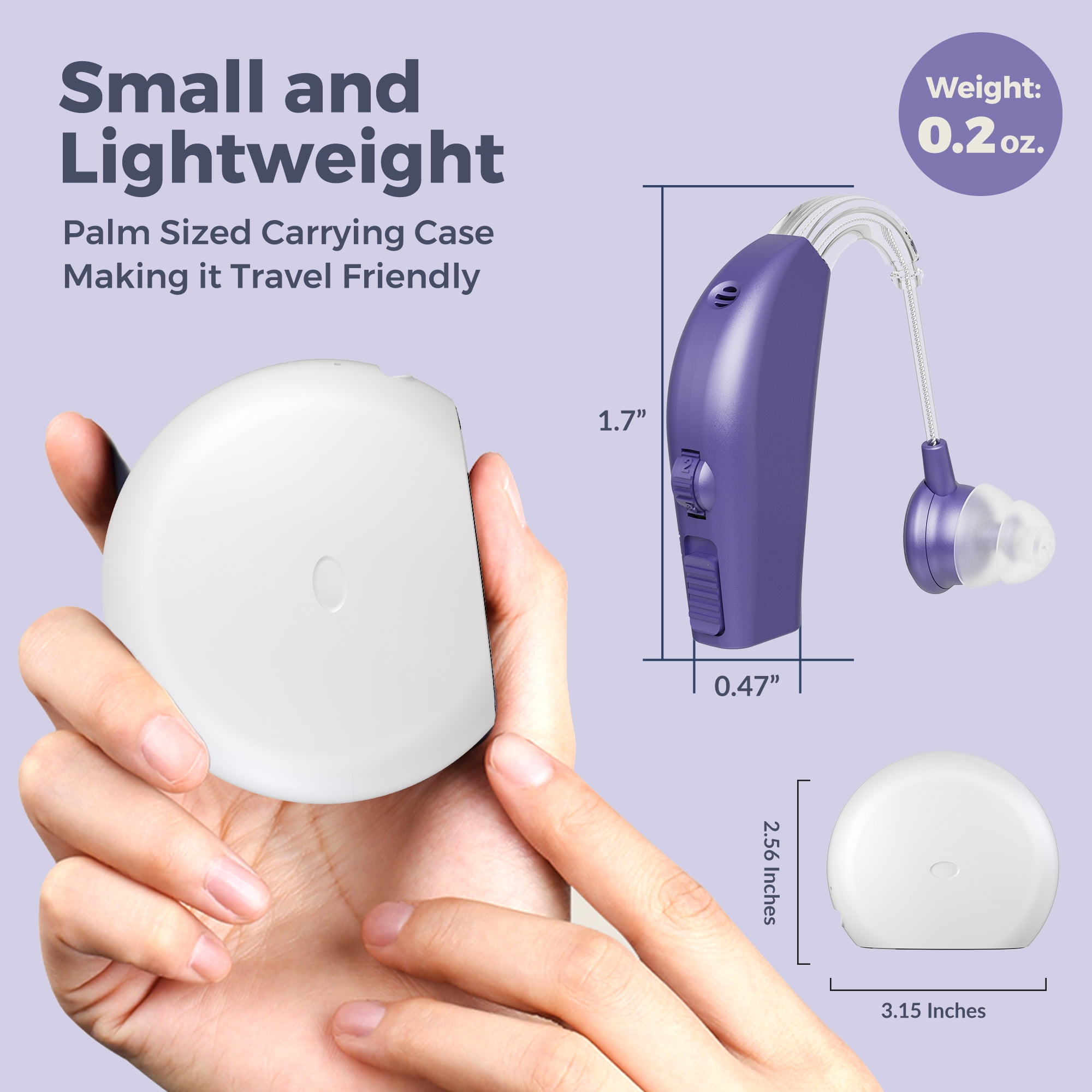 MEDca Rechargeable Pair Hearing Aid for Seniors, Personal Sound Amplifier - Purple