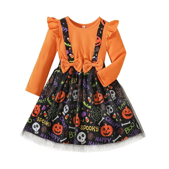 Coerni 2-7 Years Baby Girls Halloween Cat Dress Outfits Toddler Girl Halloween Pumpkin Dresses Kids Girl Halloween Clothes