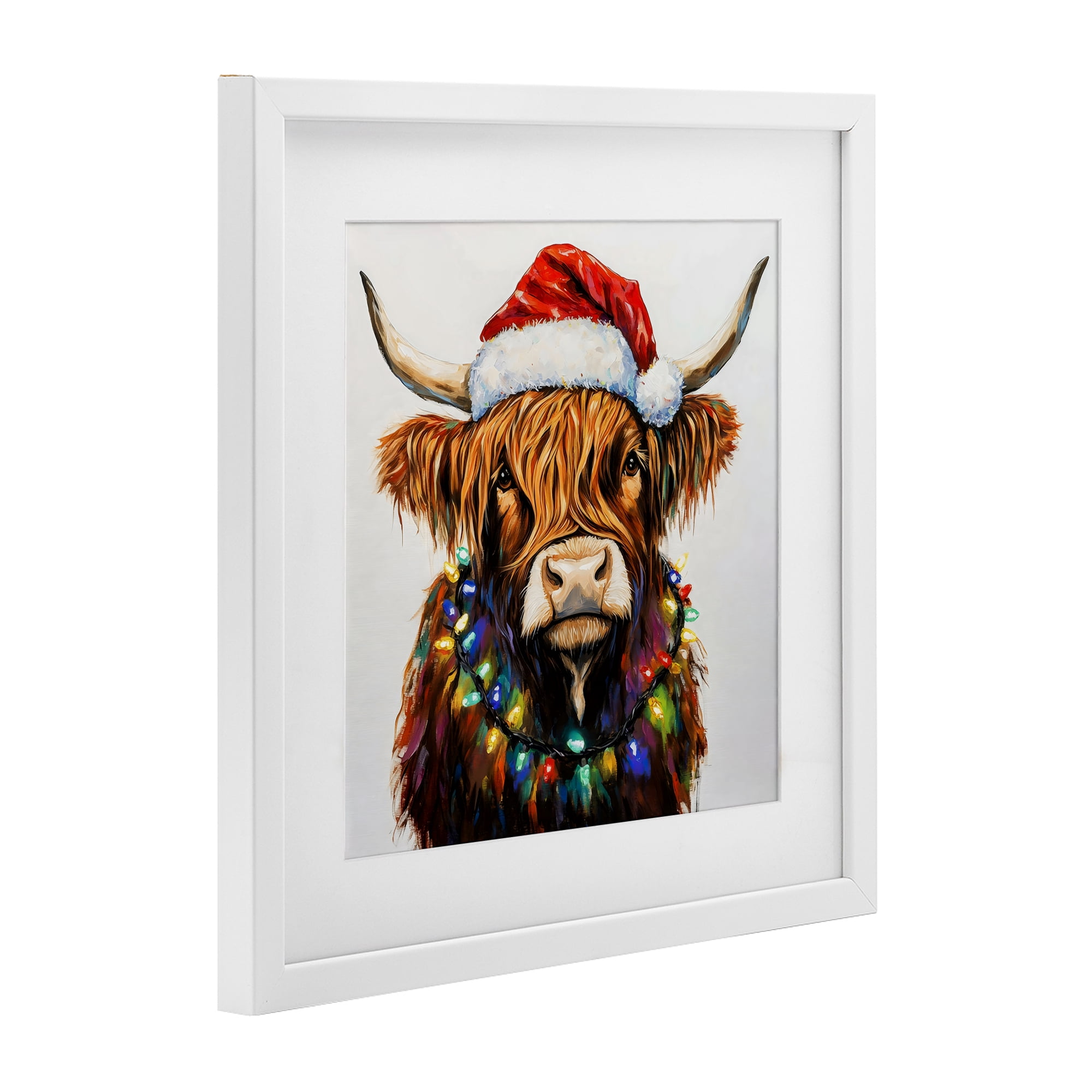 Holiday Lights Bedecked Highland White Framed Print Under Glass, design by Petal Prints Design