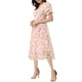 thumbnail image 4 of INSPIRE CHIC Women's Floral Print Dress Short Sleeve Cinched Waist Long Dresses, 4 of 5