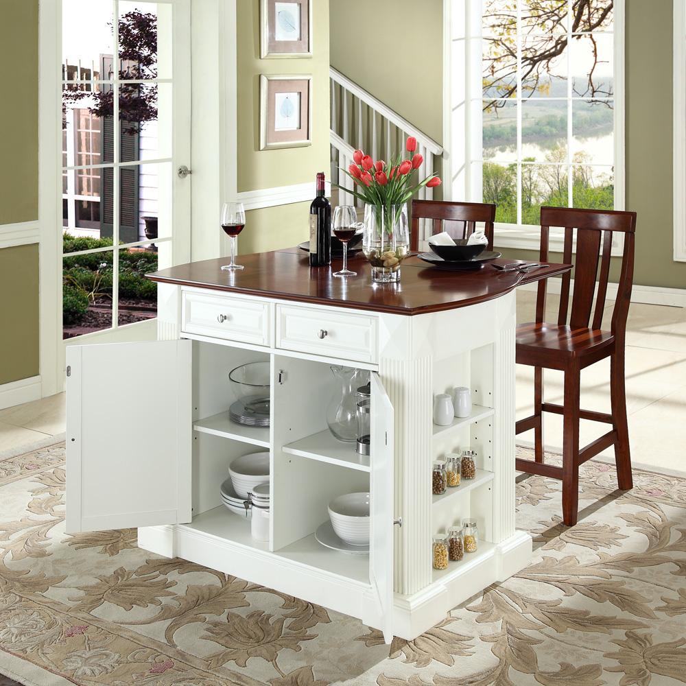 Drop Leaf Breakfast Bar Top Kitchen Island with 24" Shield Back Stools-Finish:Black - image 4 of 4