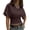 Brown, variant on HONHUZH Womens Summer Tops Crop V Neck Linen Short Sleeve Solid Color T-shirt Linen Style Top