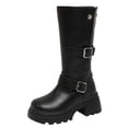 thumbnail image 2 of Knee High Boots for Women Adjustable Buckles Chunky Low Heel Fashion Lug Sole Motorcycle Boot Black 5.5, 2 of 7