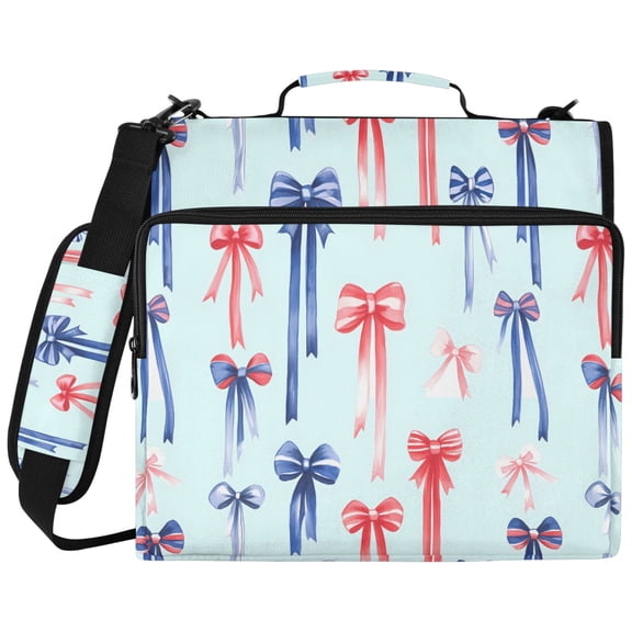 ALAZA Zipper Binder Red Bows Blue Pattern 2 inch 3 Ring 500 Sheet Capacity Trapper Keeper File Folder Organizer Bag