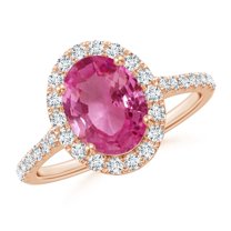 Angara Rings - Natural 1.9 ct Pink Sapphire Halo Ring with Diamonds in 14K Rose Gold for Women (Size-9x7mm) | September Birthstone Jewelry, Birthday, Anniversary, Jewelry Gift for Women