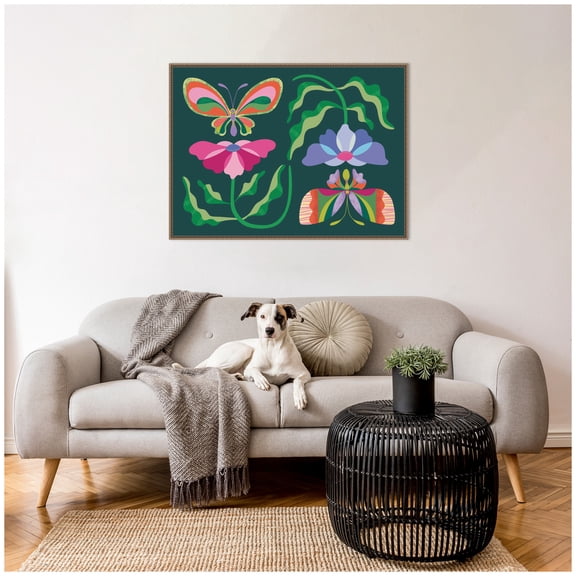 Kate and Laurel Framed Canvas Wall Art Print Floral Butterflies by Rachel Lee, 38 x 28 Sylvie Beaded Dark Gold Frame, Modern Contemporary, Abstract Art for Wall Decor