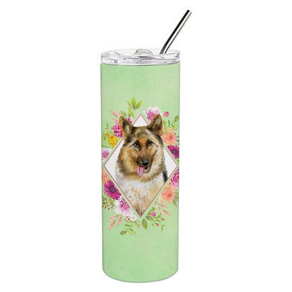 Carolines Treasures CK4306TBL20 German Shepherd Design1 Green Flowers Stainless Steel 20 oz Skinny Tumbler 20 oz