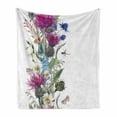 thumbnail image 1 of Thistle Soft Flannel Fleece Blanket, Vintage Vertical Herbal Border with Blooming Meadow Flowers Chamomile and Dragonfly, Cozy Plush for Indoor and Outdoor Use, 50" x 70", Multicolor, by Ambesonne, 1 of 6