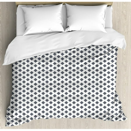 Modern Duvet Cover Set, Basket Braid Like Pattern with White Bold Lines Sketchy Image, Decorative Bedding Set with Pillow Shams, Charcoal Grey Black and White, by