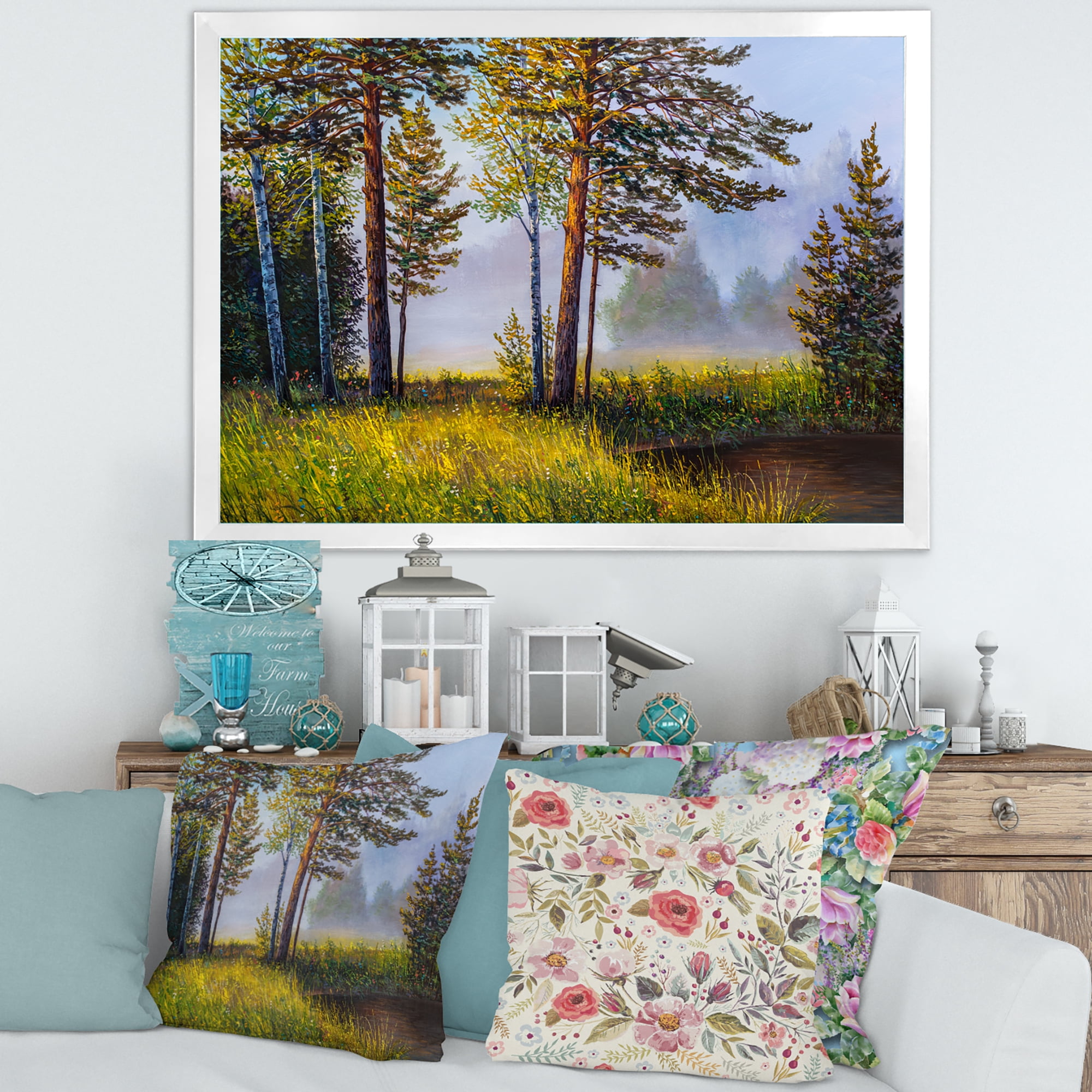 Designart 'Subtle Sunset Light Through The Trees III' Lake House Framed Art Print