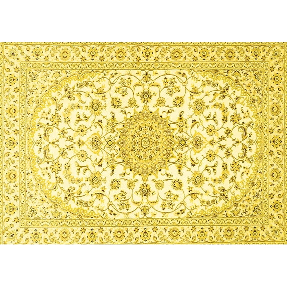 Ahgly Company Indoor Rectangle Medallion Yellow Traditional Area Rugs, 5' x 8'