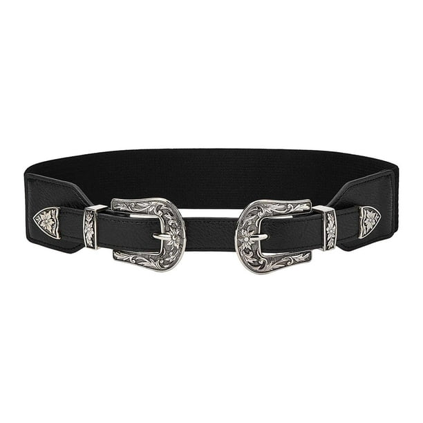 Cinturón elástico de mujer de 90 cm con hebilla, ideal para citas y vacaciones. Plata