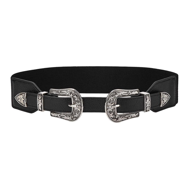 Cinturón elástico de mujer de 90 cm con hebilla, ideal para citas y vacaciones. Plata