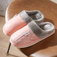 thumbnail image 2 of Memory Foam Scuff Slippers for Women Plush Warm Fashion Stitching Leather Waterproof Indoor Winter Home Shoes Non Slip Slip on Slides Pink 10, 2 of 5