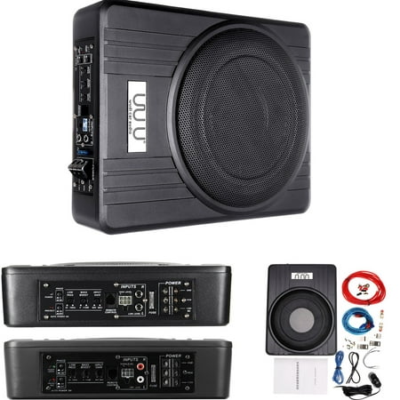 10'' 600W Car Audio Subwoofer Under Seat Power Bass Sub Powerful Amplifier High Power Speaker For Car/Truck + Wiring Kit