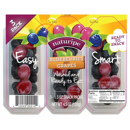 Naturipe Blueberries and Grapes Snack Packs, 1.25 oz, 3 count