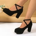 thumbnail image 6 of Women's Low Block Heels Mary Jane Closed Toe Work Pumps Round Toe Ankle Cross Straped Shoes, 6 of 8