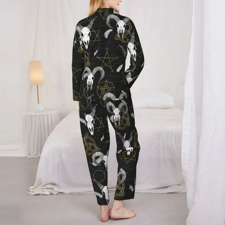 Pajamas for Women Set - Gothic Style Cool Goat Skull Soft Comfy