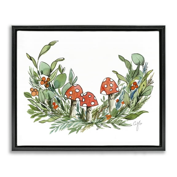 Stupell Industries Mushrooms and Greens Plants & Flowers Painting Black Floater Framed Canvas Art Print Wall Art, 21 x 17