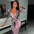 thumbnail image 1 of Robes pour Femmes Automne Manches Longues Imprimées Sexy Col en V Longue Robe, 1 of 7