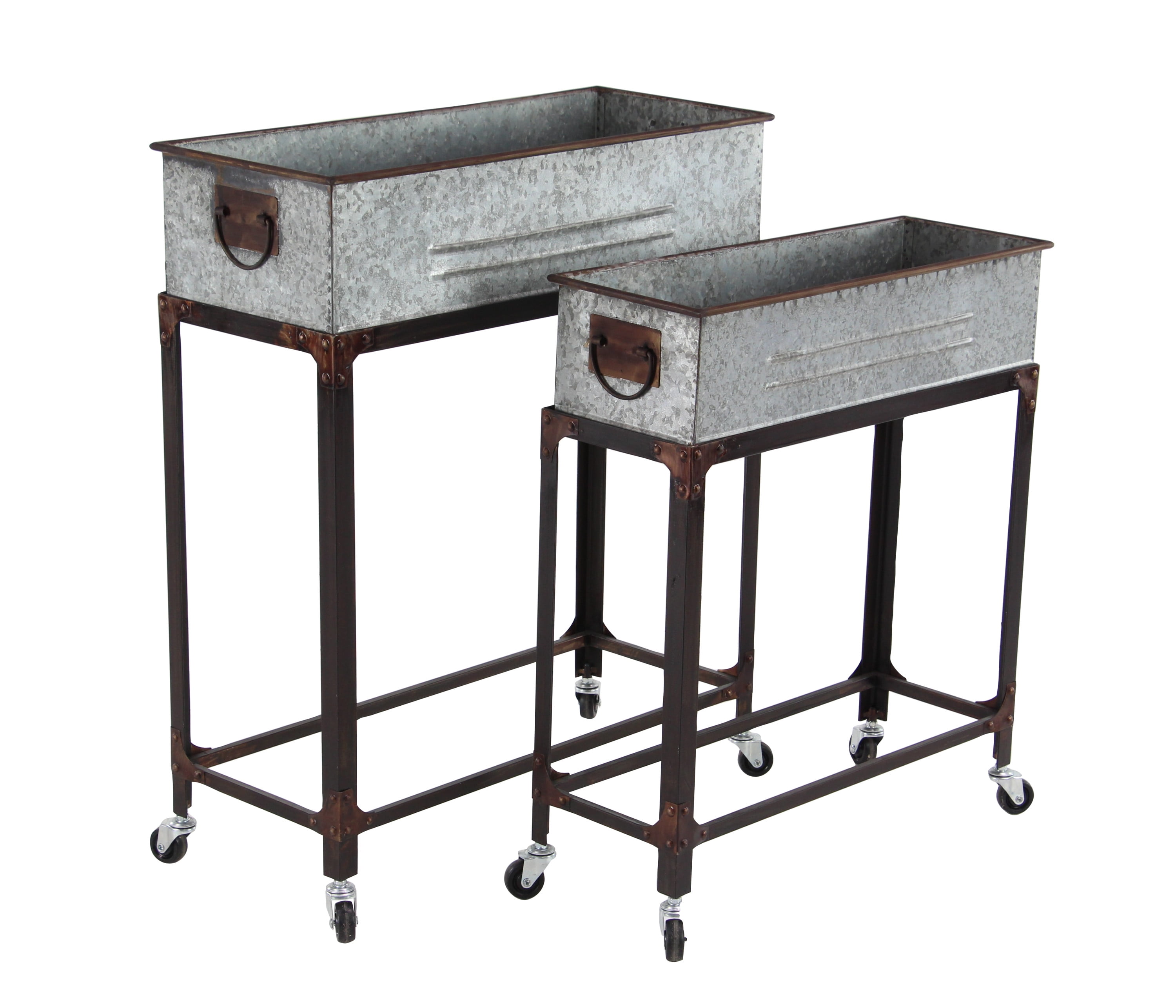 Studio 350 Large Rectangular Galvanized Steel Cart Planters Studio 350 Large Rectangular Galvanized Steel Cart Planters