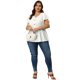 thumbnail image 3 of Women's Plus Size Blouse Round Neck Button Decor Drawstring Elastic Back Bell Sleeve Summer Tops White 2X, 3 of 7