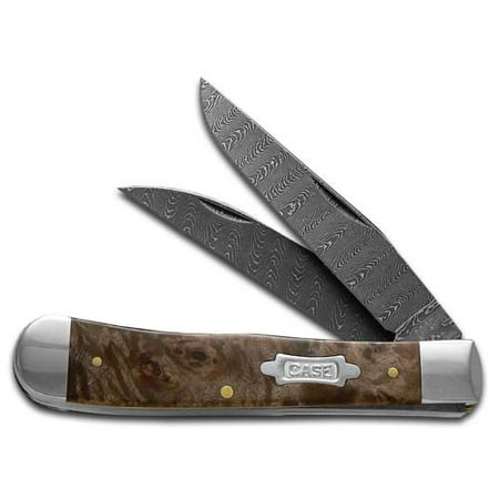 Case XX Trapper Damascus Steel Natural Maple Burl Wood Pocket Knife