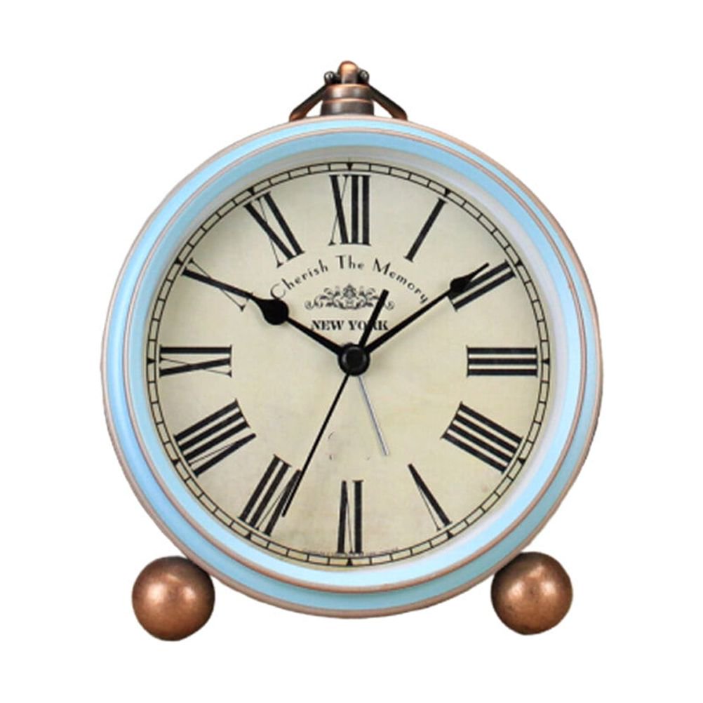 TABLZONE Vintage Style Metal Table Clock with Alarm and Bell Home Decor Clock for Bedroom or Office