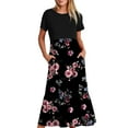 thumbnail image 1 of Penkiiy Robe d'Été Décontractée à Manches Courtes Col Rond Robe Maxi Fluide à Volants avec Poches Imprimé Floral 2TG Noir, 1 of 4