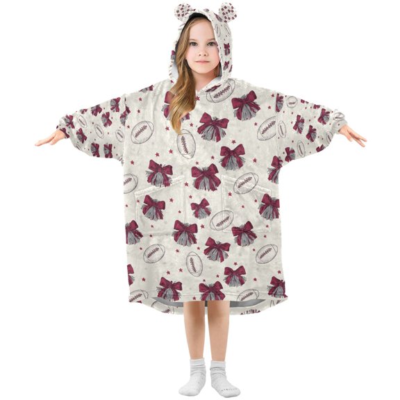 Football Cheerleaders Pattern Wearable Blanket Hoodie Oversized Flannel Soft Warm Cozy 3-14 Age Small