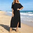 thumbnail image 6 of THDHVS Long Dresses for Women,Solid Color One Shoulder Dress with Cross Waist Elastic Hem Split Hem Pocket Design Casual Beach Summer Outfit,Summer Dress Black XL, 6 of 10