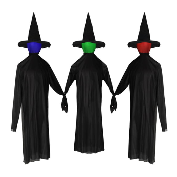 Alvantor 63 in Lighted Halloween Witch Decoration with 3 Witches, Color-Changing Heads and Scary Sounds, Black