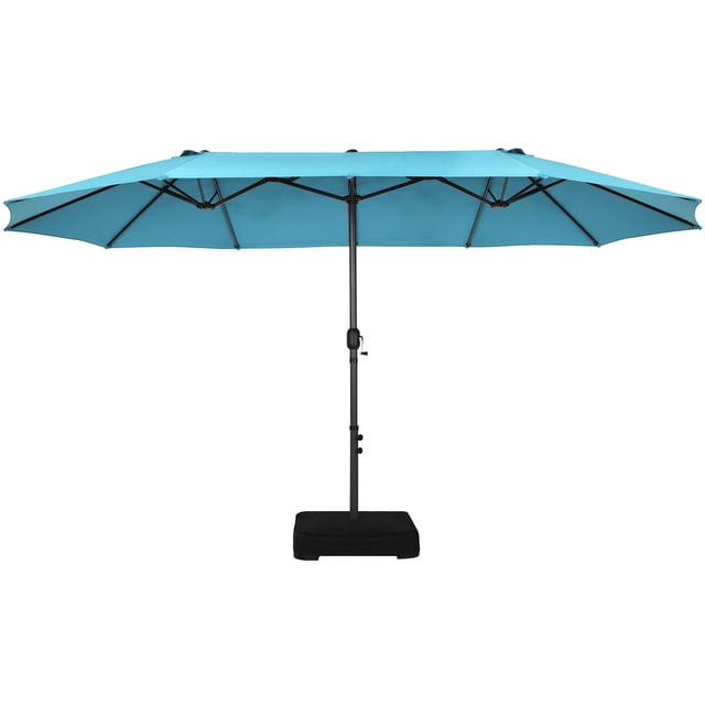 Patiojoy Parasol de Patio Double Face de 15 Pieds avec Base, Parasol de Marché Extra-Grand pour l'Extérieur, Turquoise
