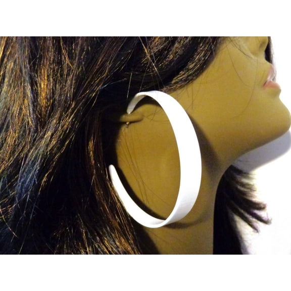 Large 4 inch Thick White Hoop Earrings