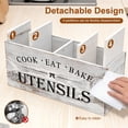 thumbnail image 4 of Extra Large Wooden Utensil Organizer with 4 Compartments, Farmhouse Spatula Holder for Kitchen Countertop, Sturdy Wood Crock,15.6" x 5.8" x 7",Gray, 4 of 9