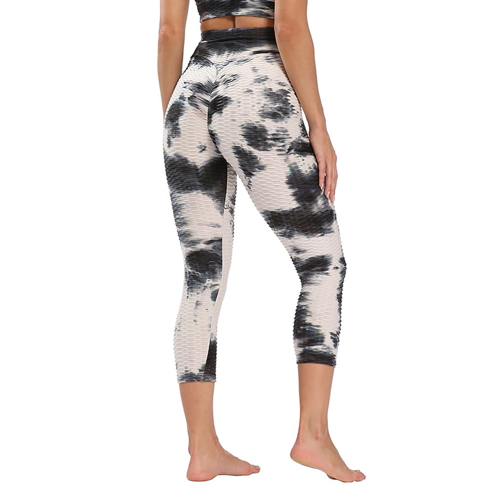 QLEICOM Womens Yoga Pants Capri Leggings High Waist Running Tie-dye Pants  Workout Leggings Athletic Pants Tummy Control Leggings Black L - Walmart.com