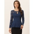 thumbnail image 3 of DARING DIVA Lace Peplum Tops Elegant Floral Lace Blouse S Dark Blue, 3 of 6
