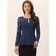 thumbnail image 3 of Blusa de encaje floral elegante Allegra K con cuello redondo manga larga Azul Oscuro L, 3 of 6