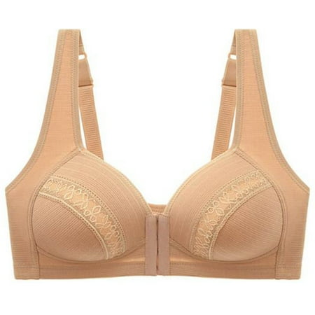 Tumotour Front Open Bras For Women Wirefree Button Closeure Bra Nursing Underwear Solid Color Breathable Gathering Glossy Push Up Without Steel Ring Comfy Soft Cotton Daily Underwear