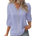 thumbnail image 2 of AKEGAMN Women's Summer Lace V-Neck 3/4 Sleeve Elegant Blouse, Blue S-5XL, 2 of 4