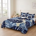 thumbnail image 2 of Twin XL Quilt Set 68''x98'', Blue Palm Leaves Lightweight Bedspread Coverlet Set with 2 Pillow Shams, Farmhouse Summer Beige Tropical Plants Breathable All Season Quilt Bedding for Dorm/Guest Room, 2 of 9