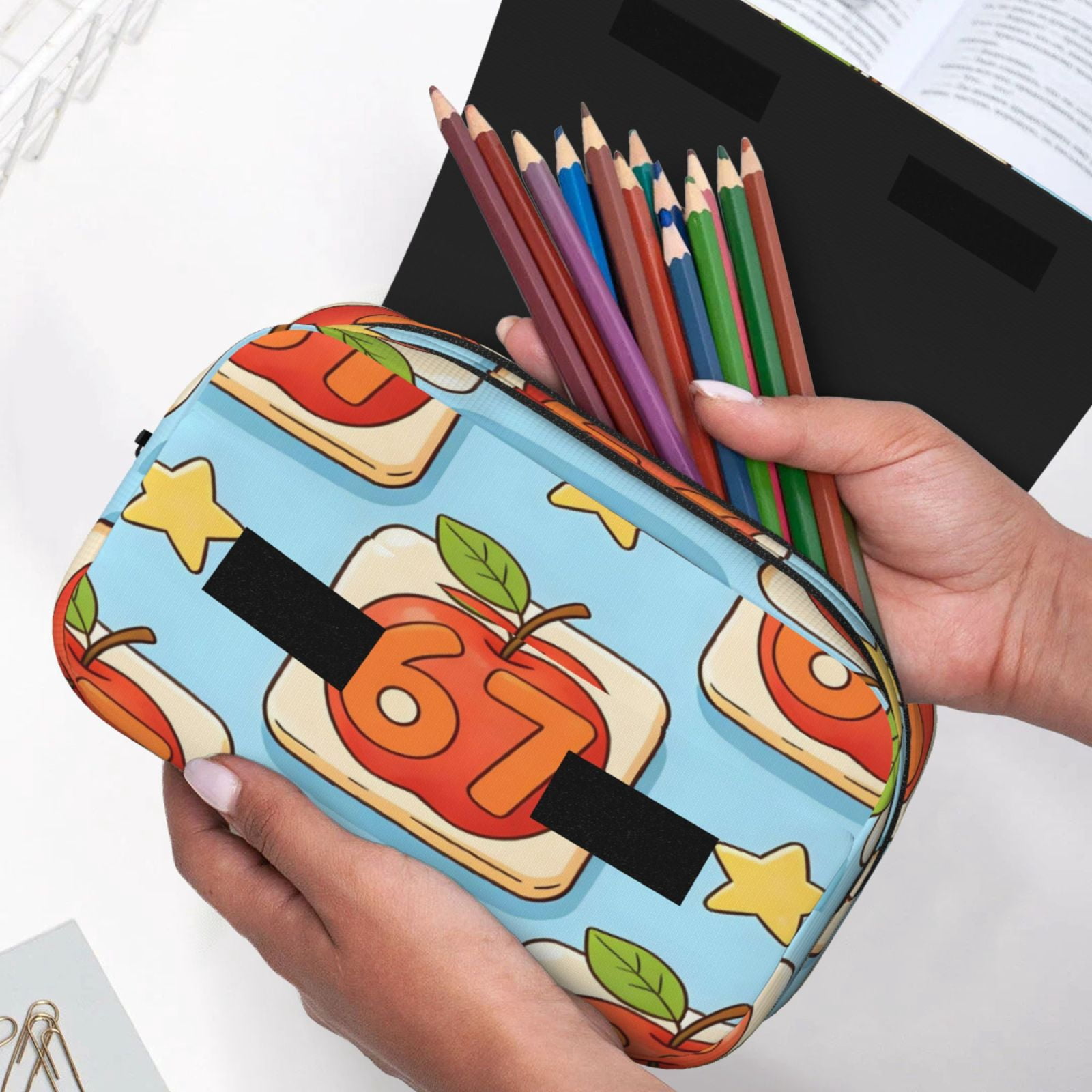 Large-Capacity Flip-Top Double-Layer Pencil Case, Multi-Functional Pocket Pen Case, Durable Stationery Organizer Number 67 Apple Star
