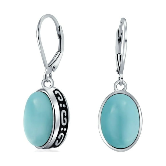 Boucles d'Oreilles Pendantes Style Western 3,2 Ct Bleu Pâle Larimer Dôme Ovale Serti Clos à Levier pour Femmes Argent Sterling 0,925