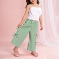 thumbnail image 2 of Fesfesfes Childrens Cute Sleeveless Top Stripe Pants Set Toddler Wide Leg Pants Trousers Round Neck Tank Top Shirt Outfit Summer Casual Short Sleeve Blouse Two Piece Set for Kids(Green,4-5 Years), 2 of 8