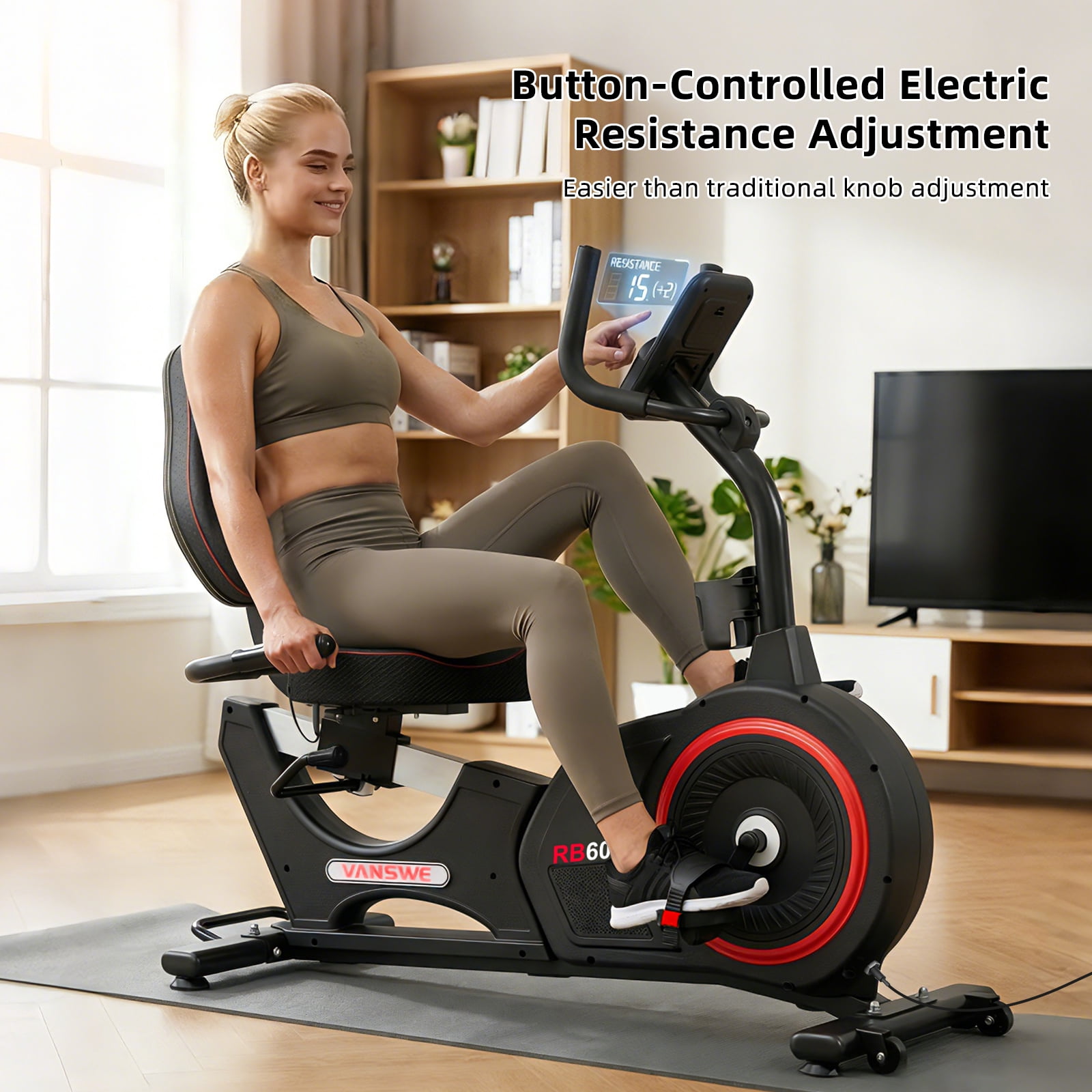 Vanswe Recumbent Exercise Bike with 450 lbs Weight Capacity Backlit Monitor Built-in Programs for Home Cardio Workout