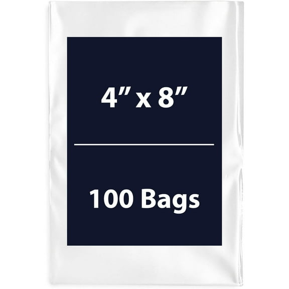 Multiple Sizes Clear Flat Poly Bags 4"x8" & 100 Bags 1.25Mil Flat Open Top Plastic Packaging Packing