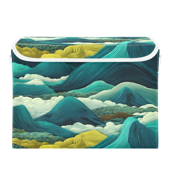Storage Box With Lid 16.5x12.6x11.8In Foldable Stacked Household Storage Box Beautiful Mountains Pattern