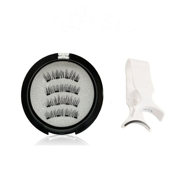 New 4D Magnetic Eyelash Kit with Applicator: Natural-Looking, Reusable Synthetic Fiber Lashes (4 Pieces) + White Magnetic Curler Tool - Glue & Eyeliner Free, Windproof, Hypoallergenic, Easy to Apply